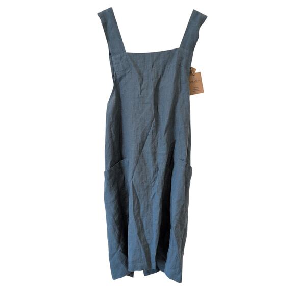 NWT Vikolino Japanese Style Pinafore 100% European Washed Linen Apron Dress S/M - Picture 1 of 7